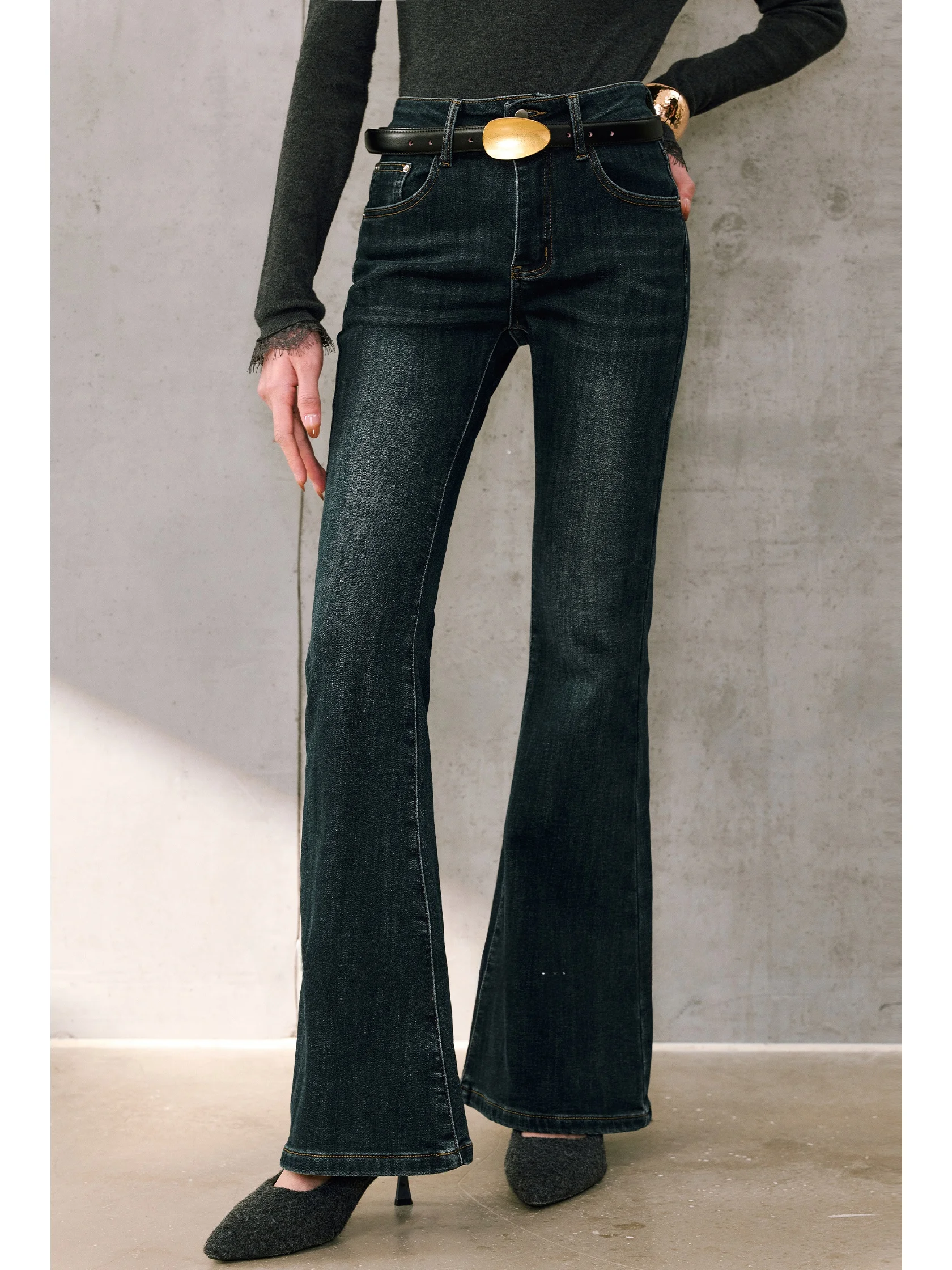 

Джинсы WANGXO с высокой талией, расклешенные, из плотного денима, в стиле ретро, с эффектом стройнящих ног, из высокоплотного хлопкового твила, зимние, женские