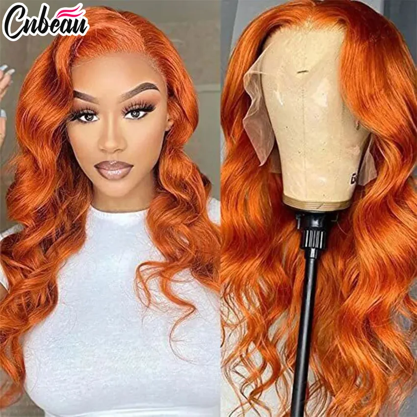 Ginger Orange 13x4 Lace Front Human Hair Wig Colored 350 Orange Body Wave HD Transparent Lace Frontal Wigs For Women