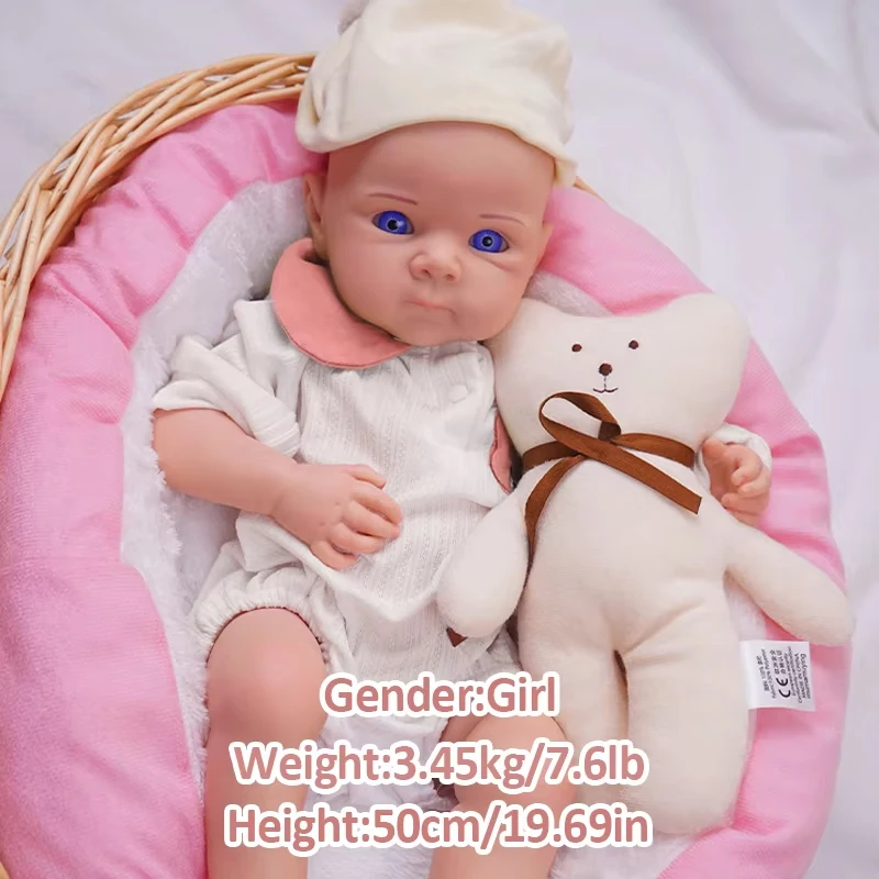 ตุ๊กตา Reborn เหมือนจริง - 19.69 นิ้ว (ประมาณ 50 เซนติเมตร) ทำจากซิลิโคนทั้งตัว ทารกแรกเกิด พร้อมเส้นเลือดที่สมจริงและท่าทางการนอนหลับ