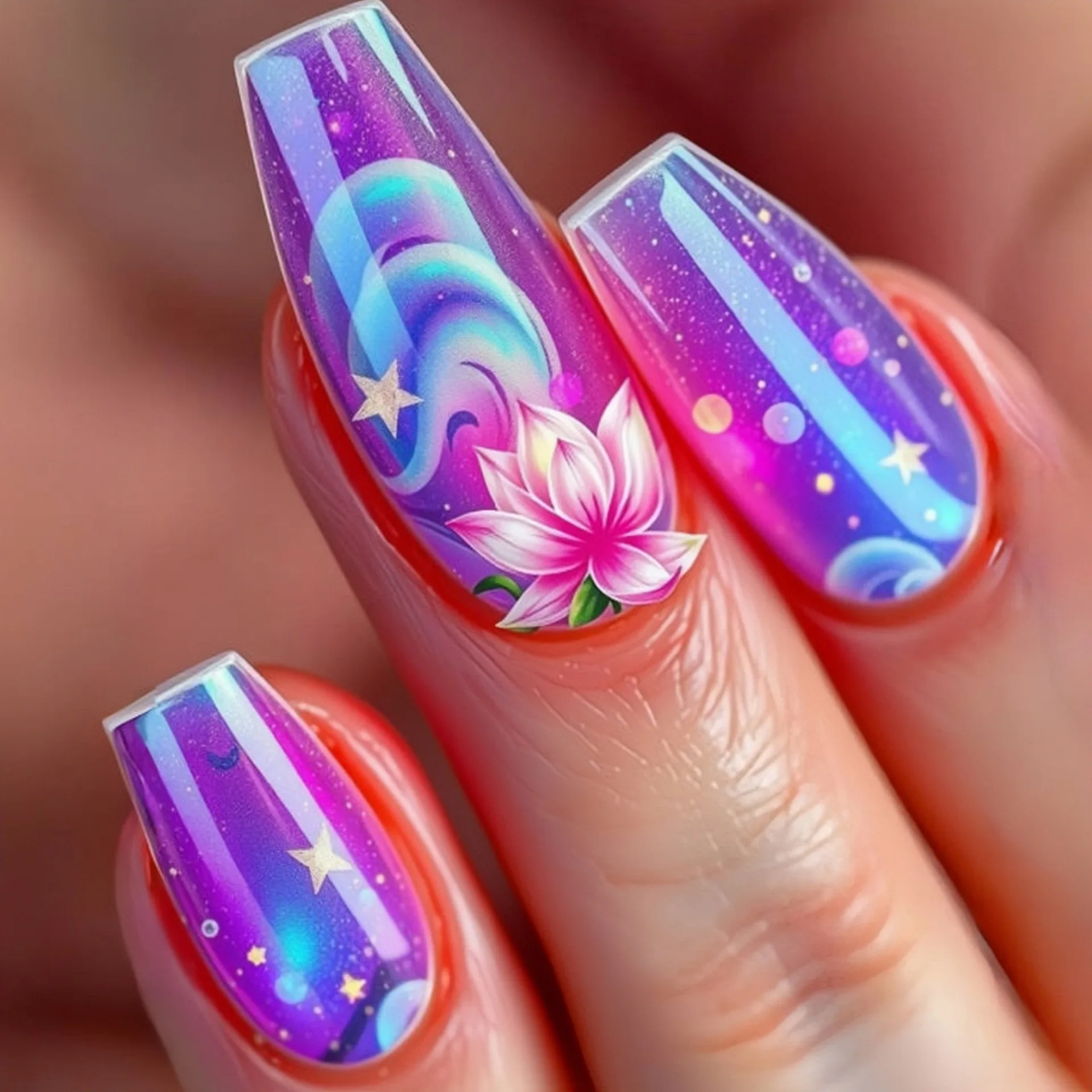 Unghie finte corte medio lunghe da donna Sfumate viola Rosa fiori rossi farfalla Y2K Punte estive quadrate presse sulle unghie finte