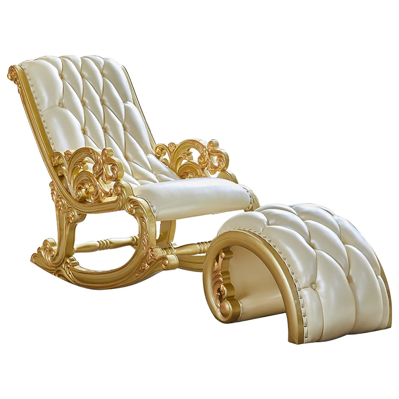 

Leather all solid wood rocking chair recliner sleeping chair balcony bedroom adult free chair sofa leisure home