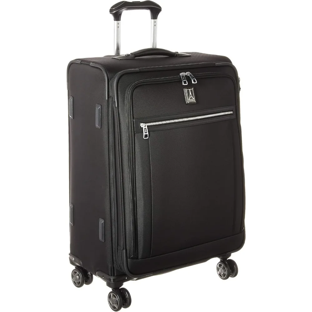 Elite Softside Expandable Checked Luggage, 8 Wheel Spinner Suitcase, TSA Lock, Men and Women, Shadow Black, Checked Medium