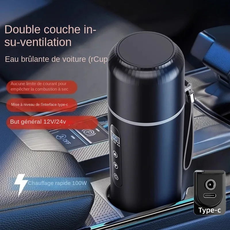 Tasse chauffante Portable pour voiture 12V 24V, 500ml, écran tactile en acier inoxydable, affichage numérique, bouteille chauffe-eau, Thermos, bouilloire de voiture