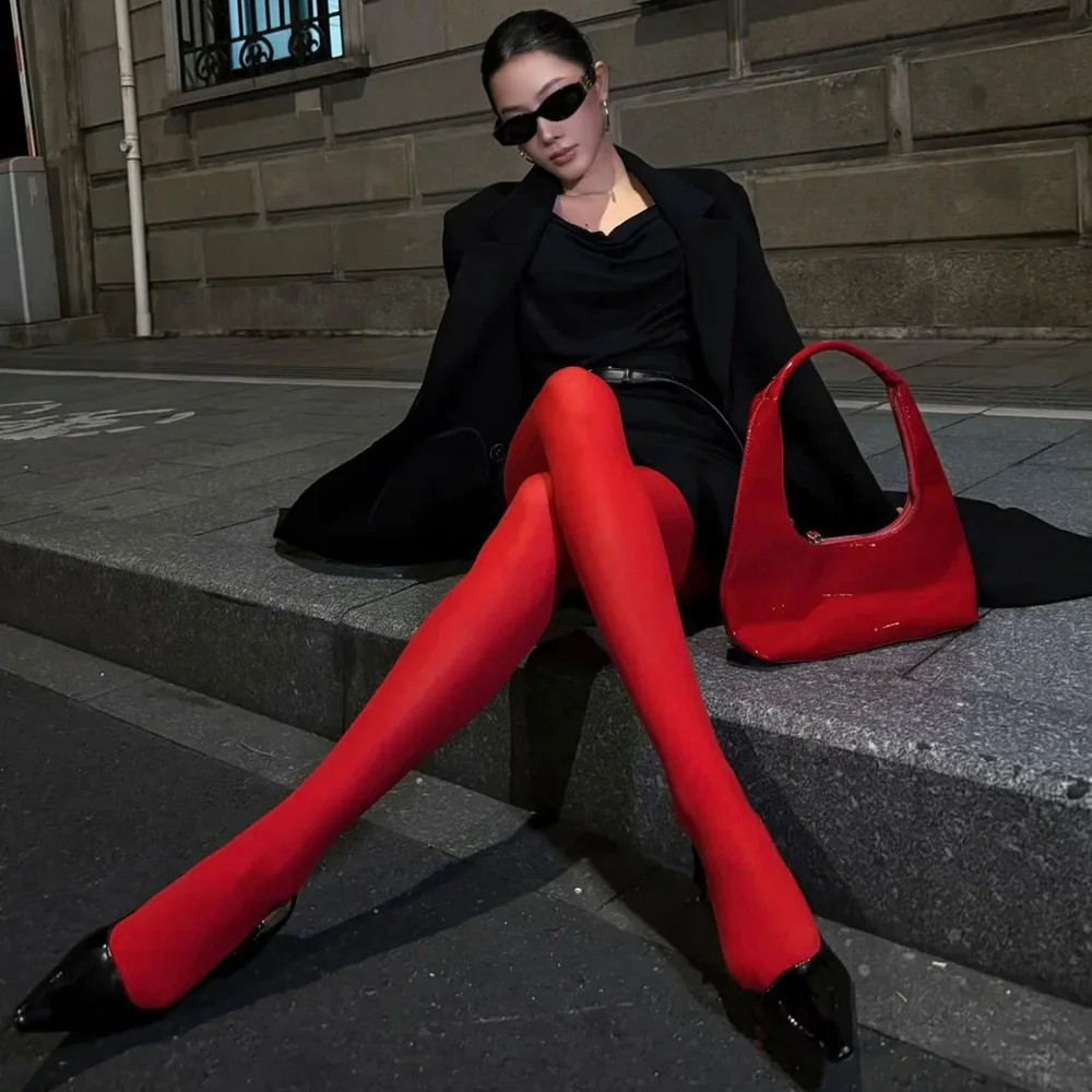Tuularose Red Tights Women Sexy Tight Super Stretch Large Size Pantyhose Female Slim Spring Autumn
