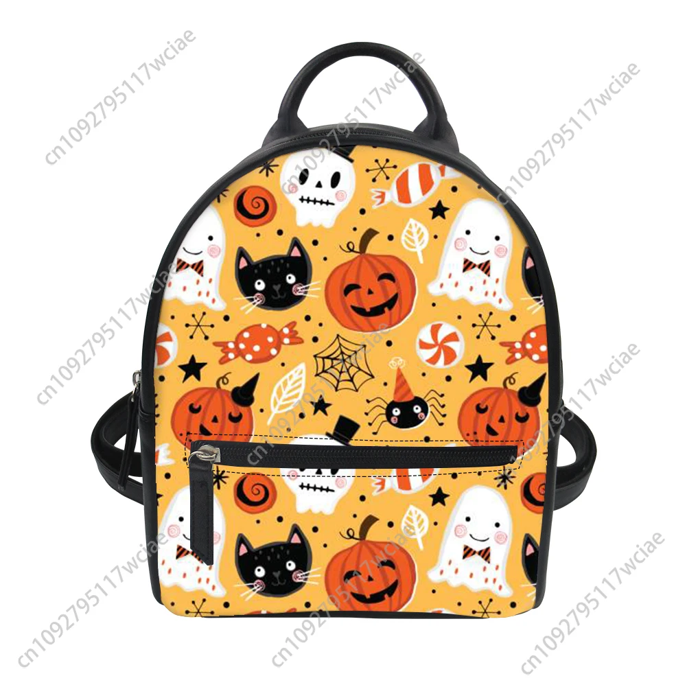 Halloween Pumpkin Clown Custom Backpack Purse Women Carter Schoolbags Double Shoulder Bag Mini Daypack Leather Travel Bag