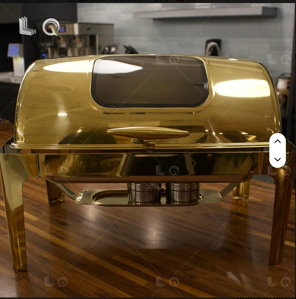 Rectangular 9 Litre Golden Chafing Dish with Glass Window