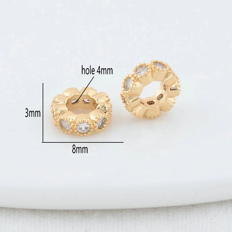 3*8MM 4*8.5MM 14K Gold Color Brass with Zircon Wheels Beads Spacer Beads Bracelet High Quality Diy Jewelry Accessories