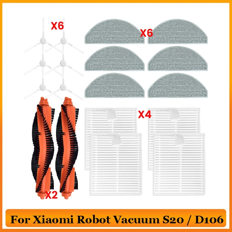 Y37A-For Xiaomi S20 / D106 Cleaner Robot Vacuum Cleaner Replacement Parts Main Side Brush Cover HEPA Filter Mop Parts