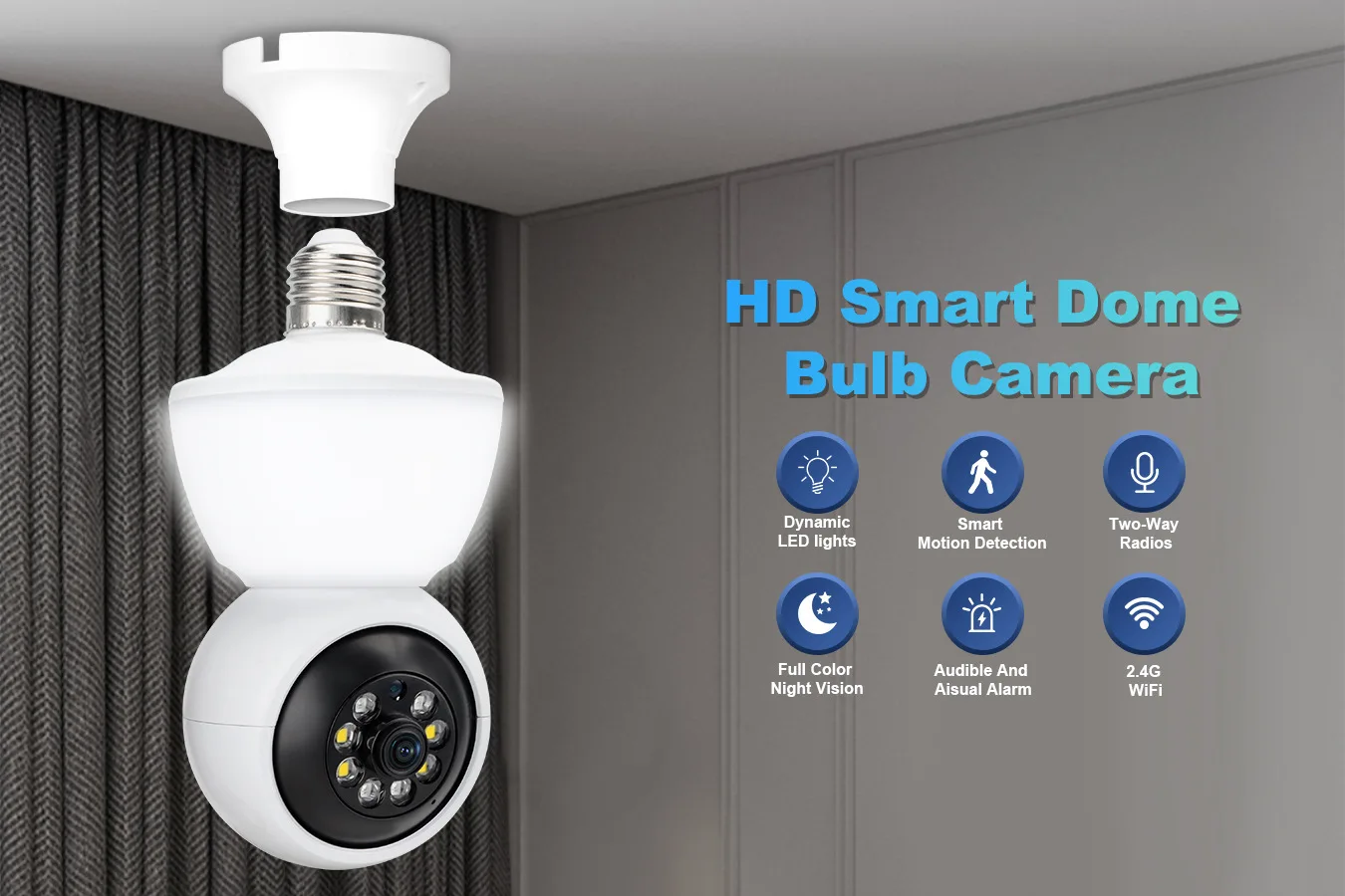 2MP 1080P  Yoosee APP   E27 Wireless PTZ Alarm  IP Dome Camera Full Color AI Humanoid Detection Home Security CCTV Baby Monitor