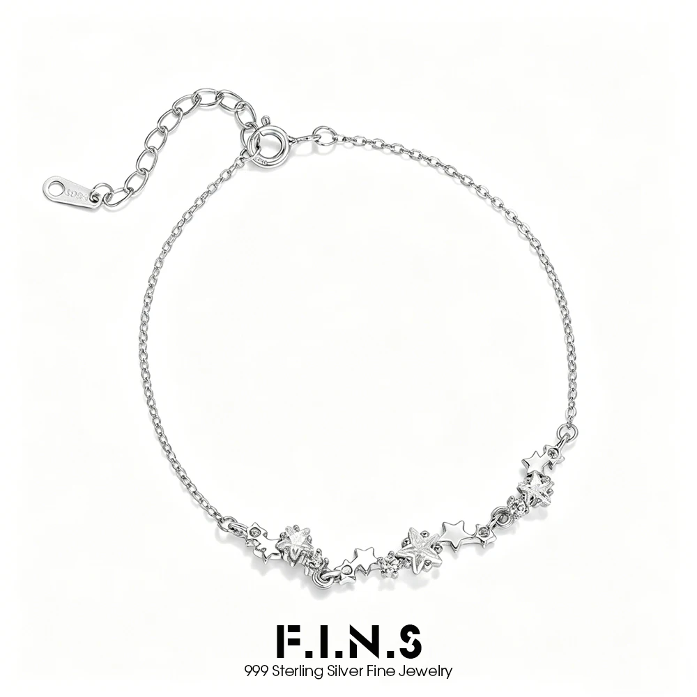 F.I.N.S Glittering Star 999 Sterling Silver Bracelet Birthday Gift for Women Fashionable Zirconia Starry Hand Fine Jewelry