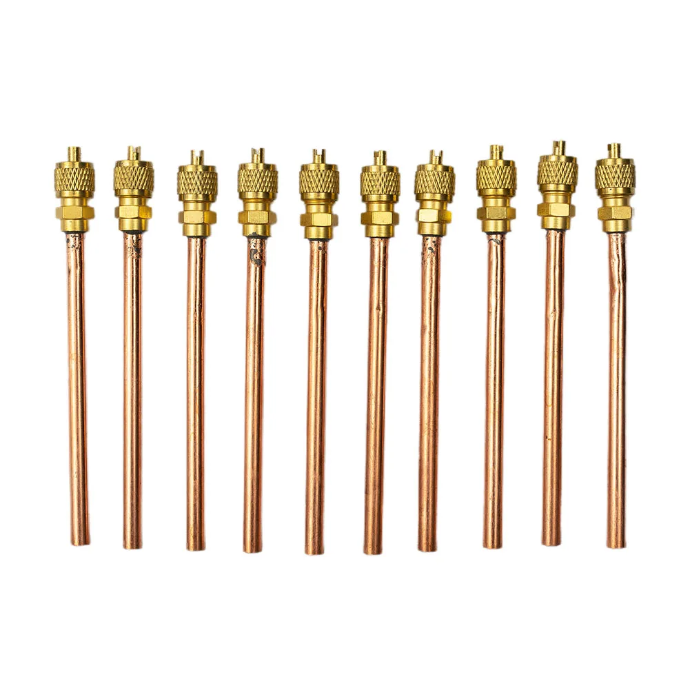 10Pcs/Set Air Conditioner Refrigeration Access Valves Copper Tube Filling Parts Length 125mm Stem Length 100mm Air-conditioning