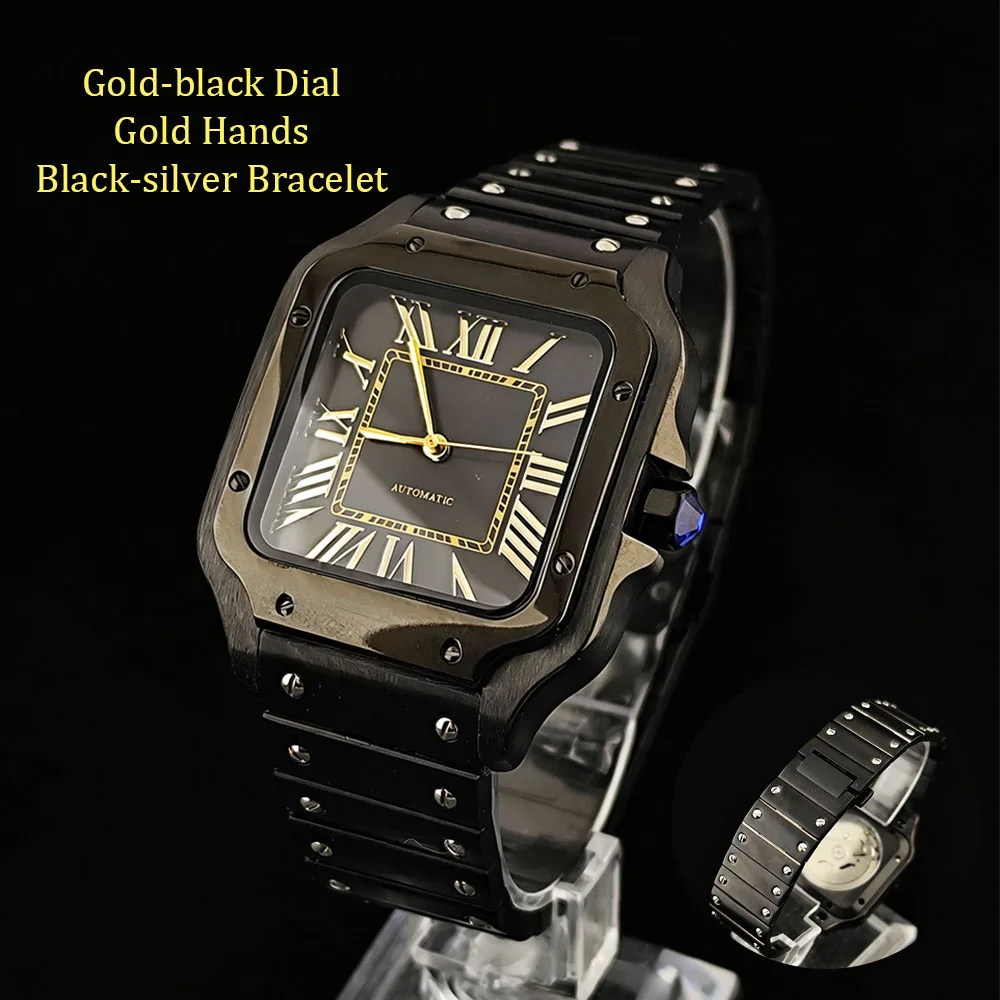 Novo relógio preto 38mm relógio automático de aço inoxidável masculino relógio de alta qualidade logotipo personalizado adequado para relógio de movimento nh35