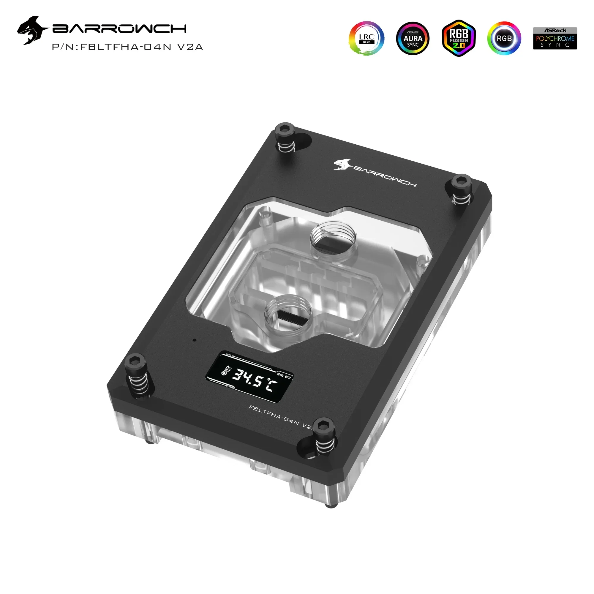 Barrowch FBLTFHA-04N V2A,for RyzenAMD/AM4/AM3 CPU Water Blocks,Digital Display Temperature Microwaterway Block with Controller