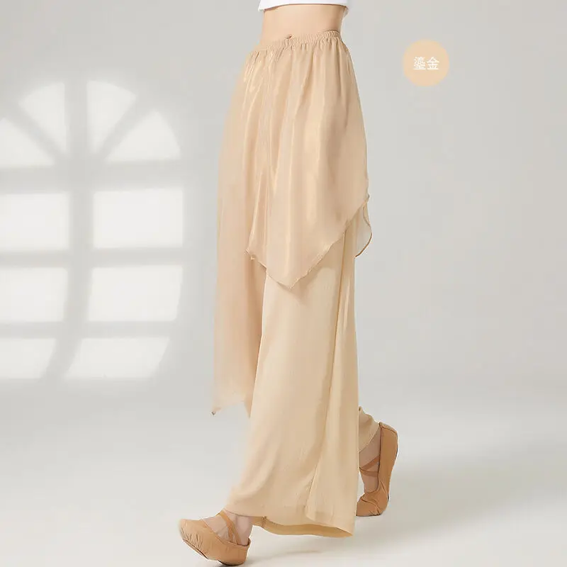 Traje de danza clásica para mujer, falda y pantalones fluidos, ropa de actuación de danza china, pantalones sueltos de pierna ancha
