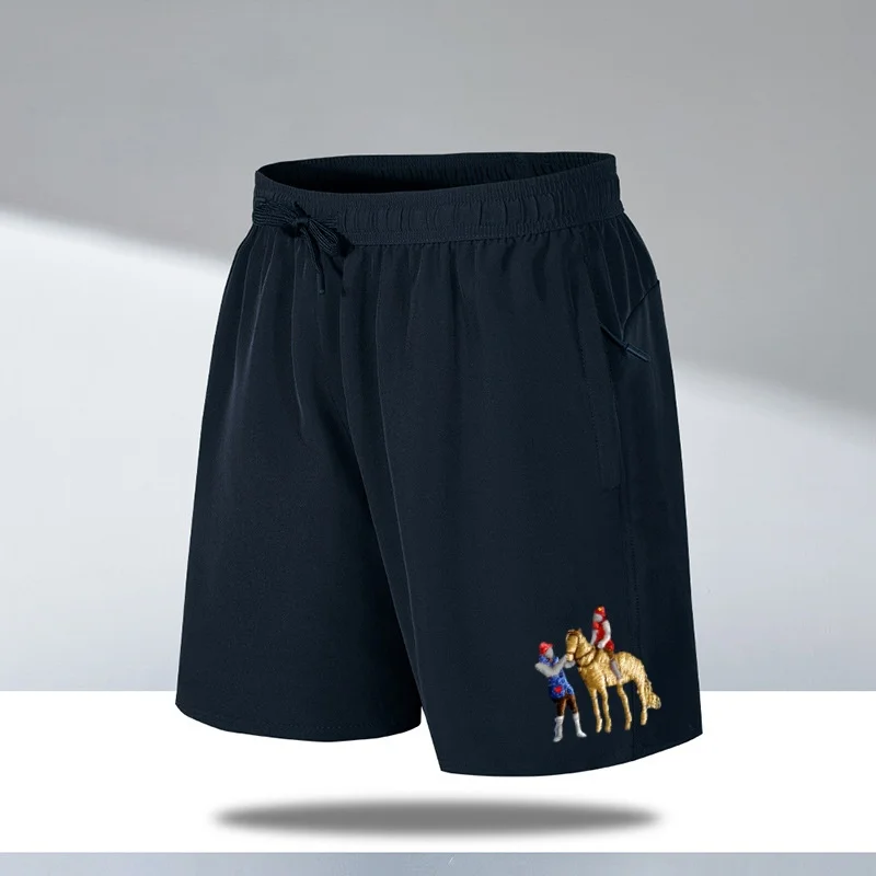 2024 new galloping horse logo men's quick-drying loose shorts sports casual pants thin cross-border ice silk beach pants