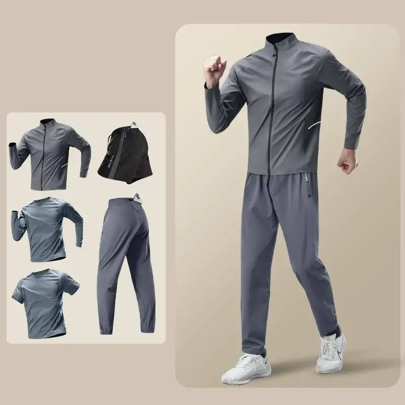 Mens Sweatsuits Set Autumn Winter Quick-Drying Running Suit with Phone Pocket Professional Run Fitness Training Clothing for Men