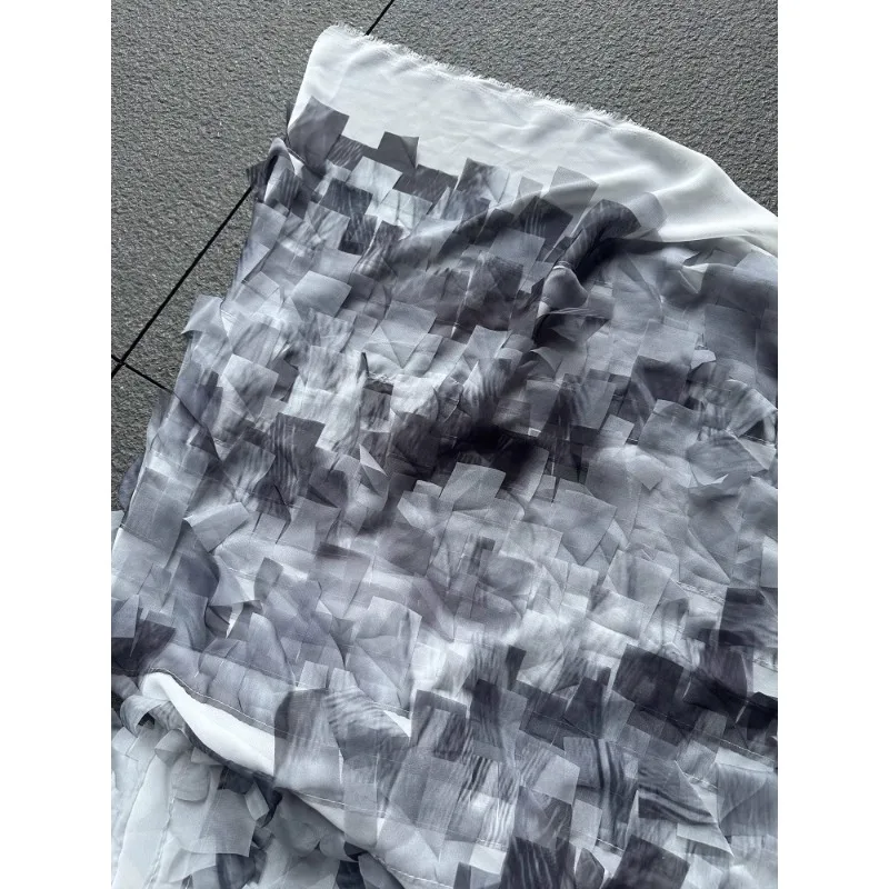 Black White Gradient Tassel Mesh Fabric for Diy Sewing Wedding Dress Clothing Designer Experiments Fabrics Cloth Material