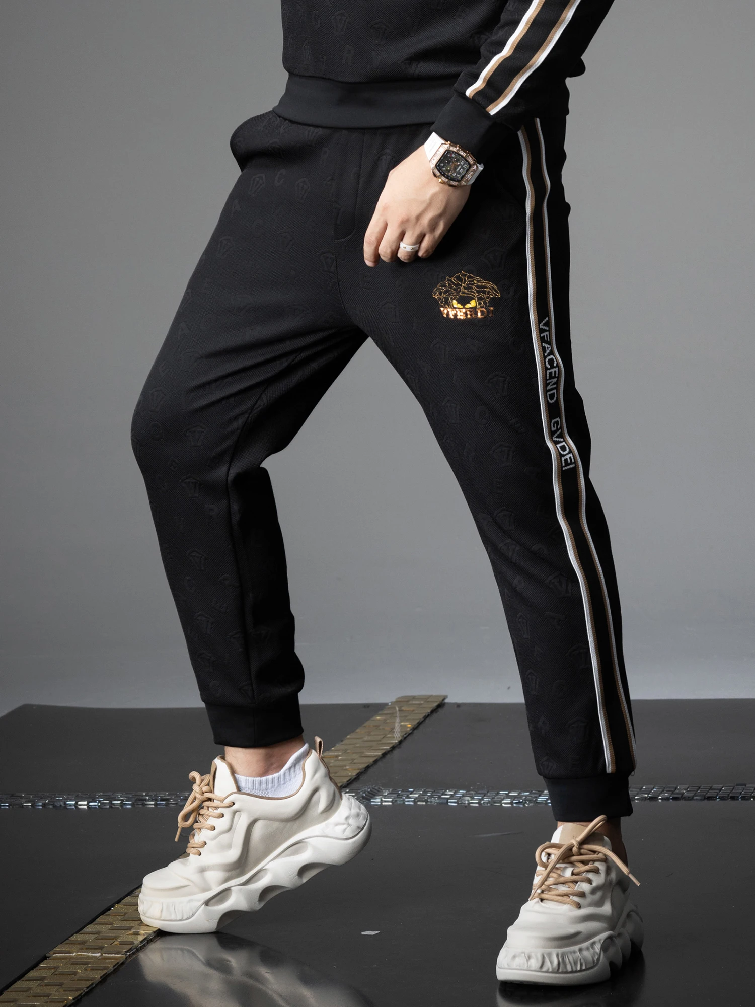 

Men's Faionable Embroidered Casual Pants Spor Autumn New Sle mid Waist Slim Fit Polyester Fiber Elastic Micro Stretch