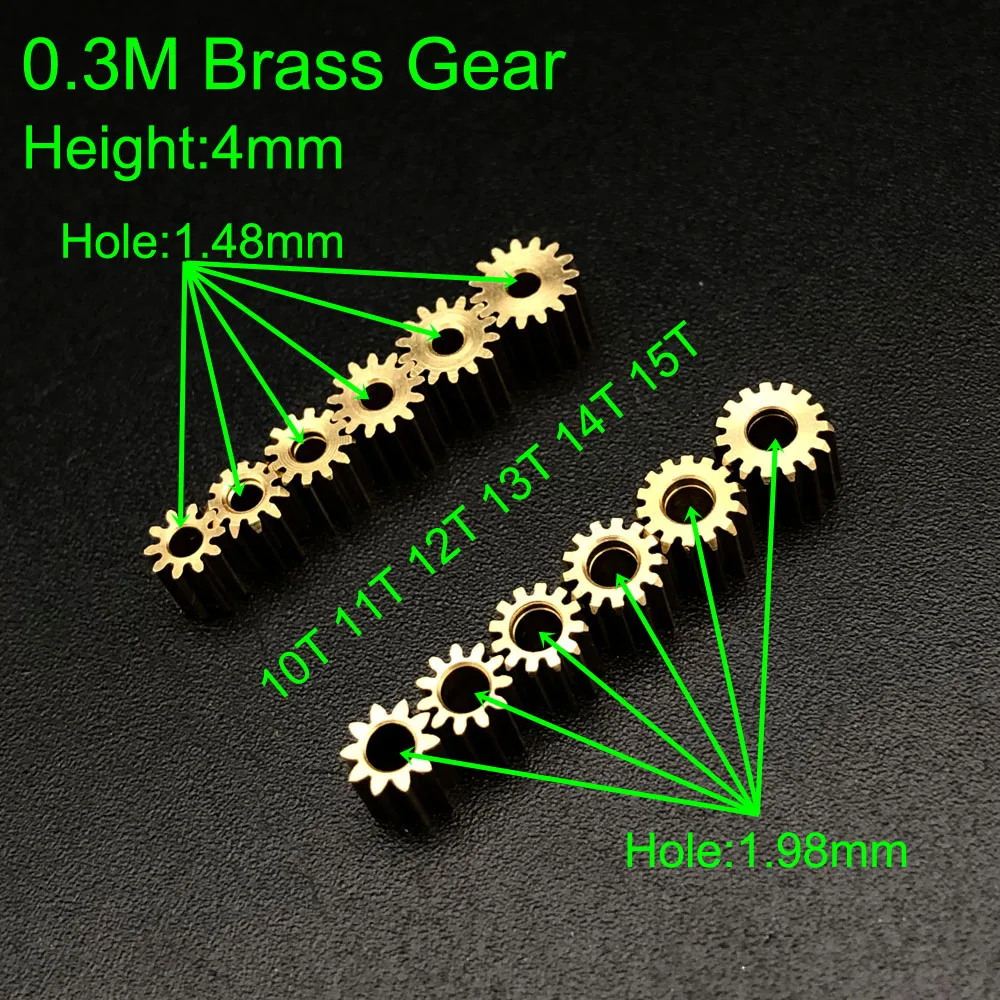 5Pcs/Lot 0.3M Brass Gear 10/11/12/13/15 Teeth Height 4mm Mini Spur Pinion Mechanical Bore Hole Aperture 2mm 1.98mm 1.5mm 1.48mm