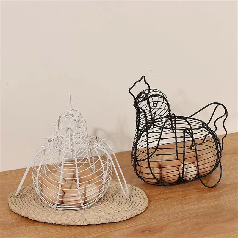 

New Eggs Storage Basket Chicken Shaped Egg Iron Art Holders Household Vegetables Fruit Container Organizer Rack Basket Ornaments