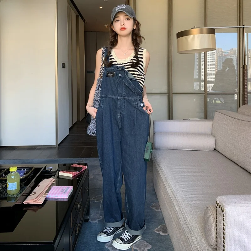 

Summer Loose Wide Leg Denim Overalls Women's Fufu Cowgirl Design High Waist Commuter Sle Long Pants Korean Version