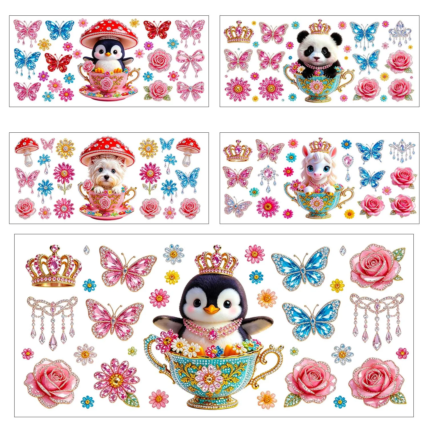 Cute Teacup Animal Rub On UV DTF Transfer Sticker Waterproof DIY Decals 3D Transfers UVDTF Sticker 16oz UV DTF Cup Wraps
