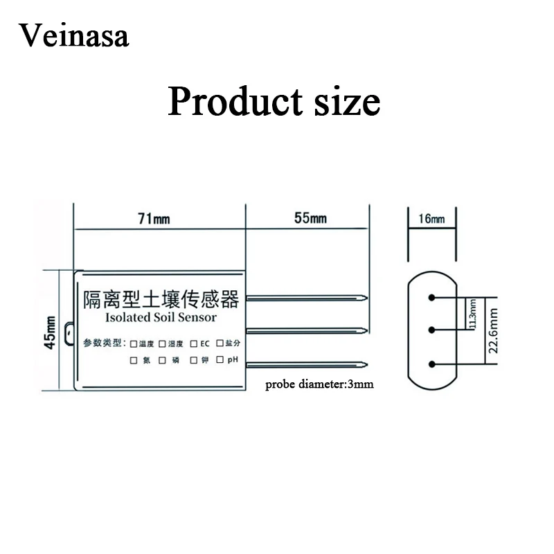 In stock 2026 New Veinasa TR-THECNPK06O 6-in-1 High Accuracy Soil Moisture Temperature Sensor 0-2000S/cm Conductivity (-30~70) 0