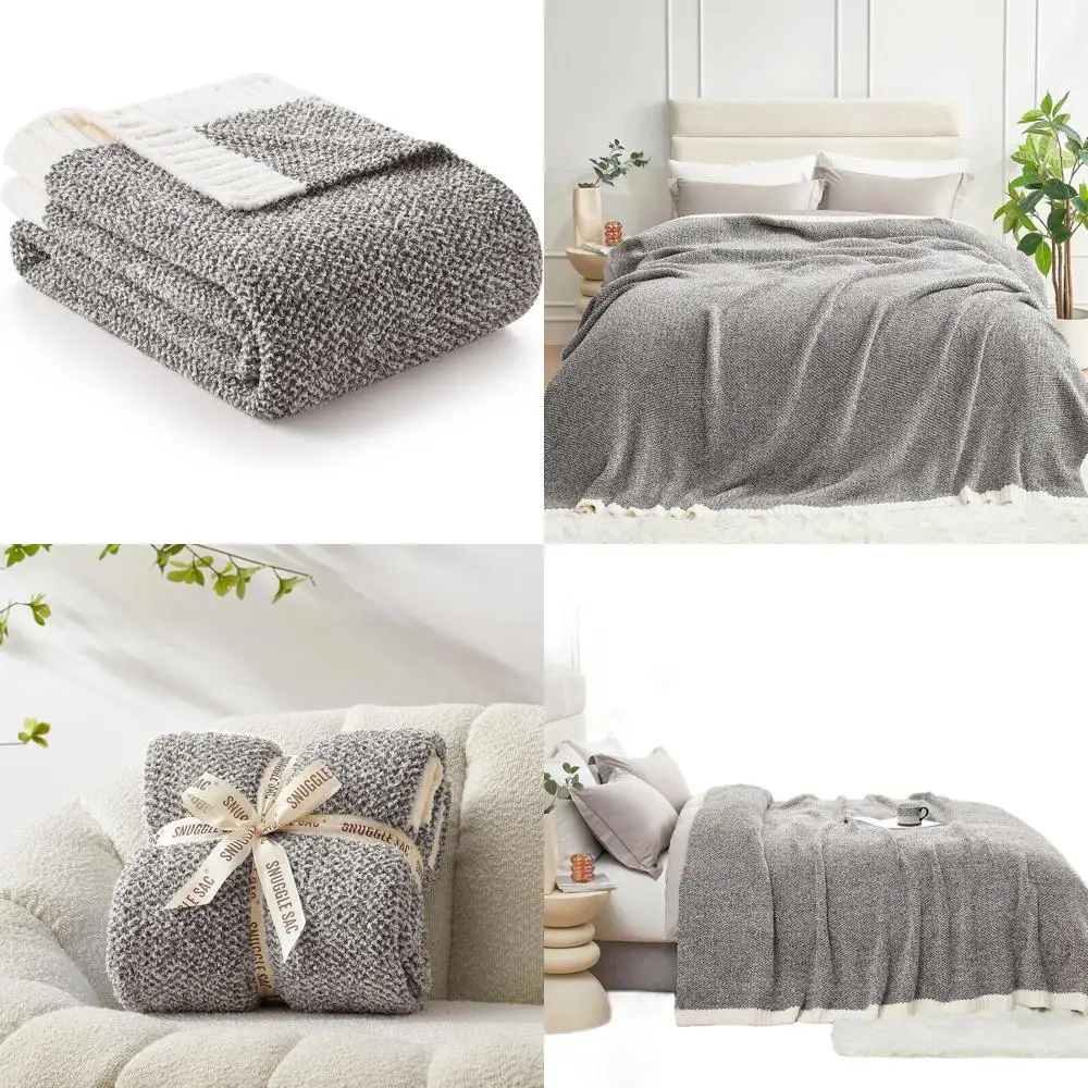 

Двустороннее мягкое теплое вязаное уютное плюшевое одеяло, Twin XL, Heather Dark Grey, 66x90