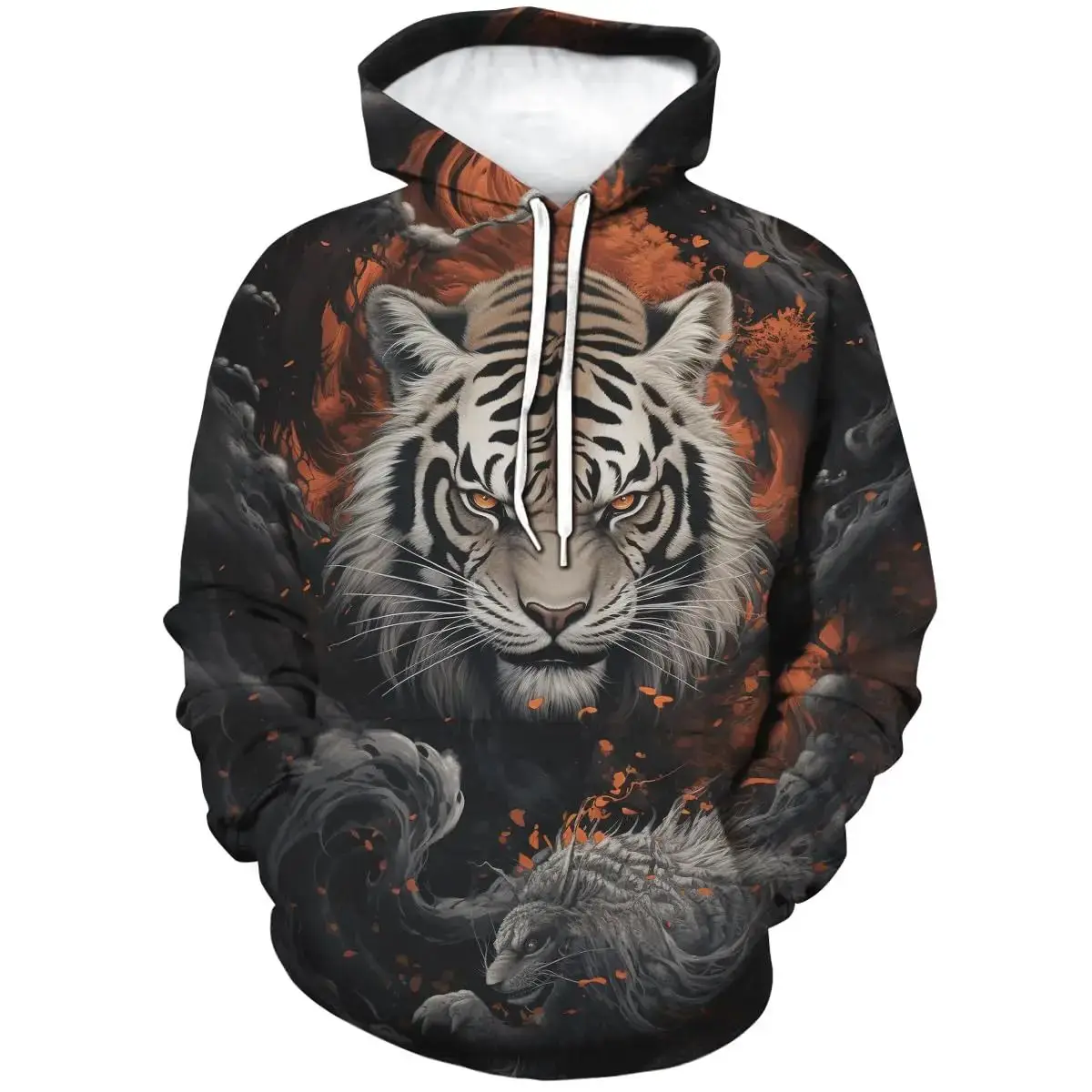 

Men'S White Tiger Novelty Hoodie 3D Realistic Print Pattern Fashion Sweatshirt Autumn Women'S Fashion Casual Oversized Pullover