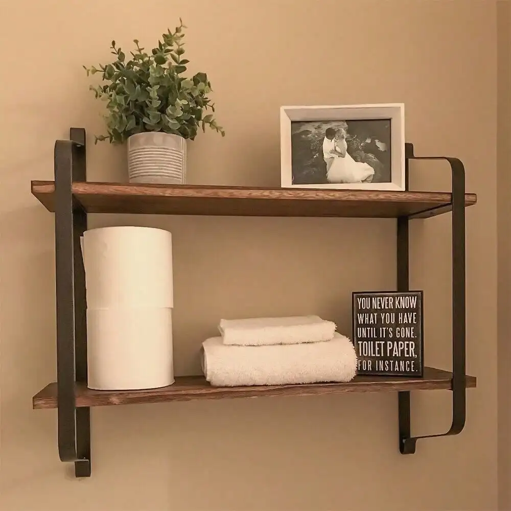 

Rustic Industrial Wood Metal Wall Floating Shelf Storage Rack Bookshelf Bathroom