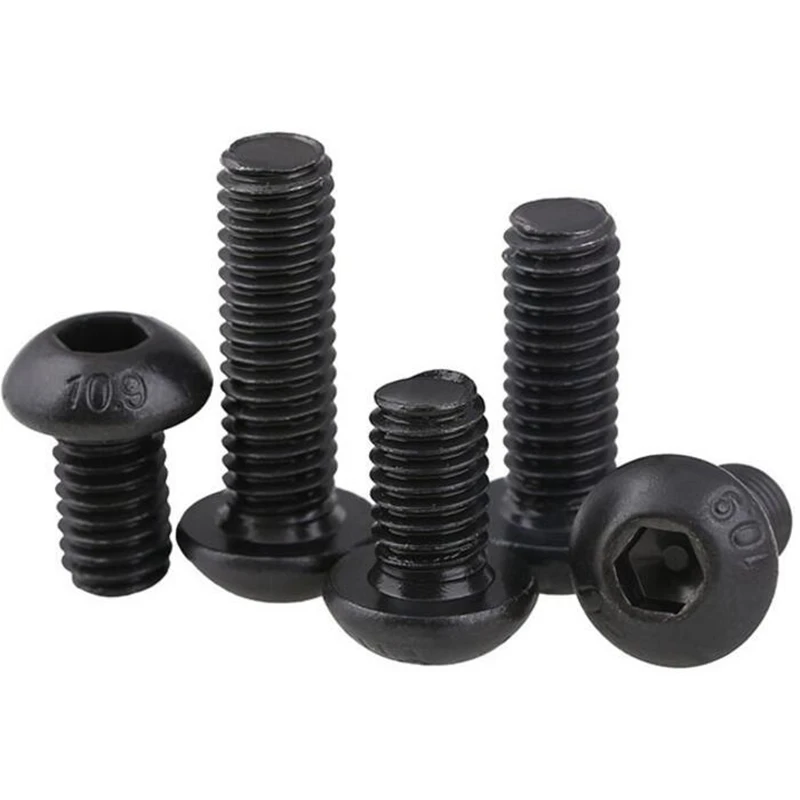 ISO7380 Black Round Hex Allen Screws M5*6/8/10/12/16/20mm Hexagon Socket Button Head Screw Bolts Black Steel 10.9 Grade