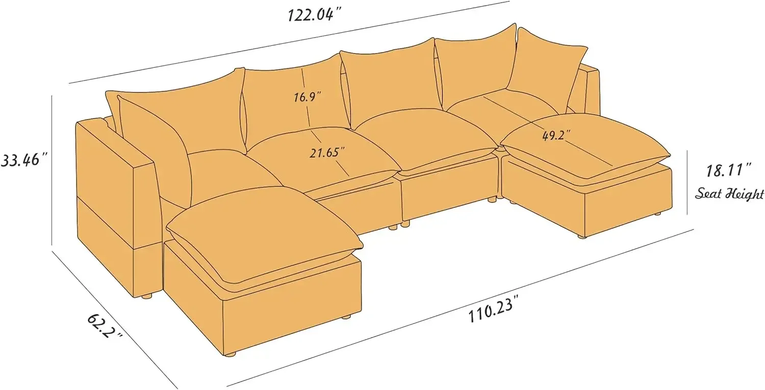 Sofa Convertible U Shaped Sofa Couch Modular Sectionals with Ottomans 6 Seat Sofa Couch with Chaise for Living Room