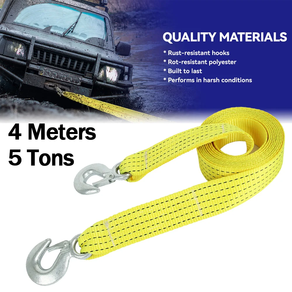 

Автомобильный буксирный трос 4 м 5 тонн, сверхмощные буксировочные нейлоновые ремни, стальной крючок, аварийно-спасательные инструменты, тянущий трос, аксессуары для автомобилей для восстановления дорог
