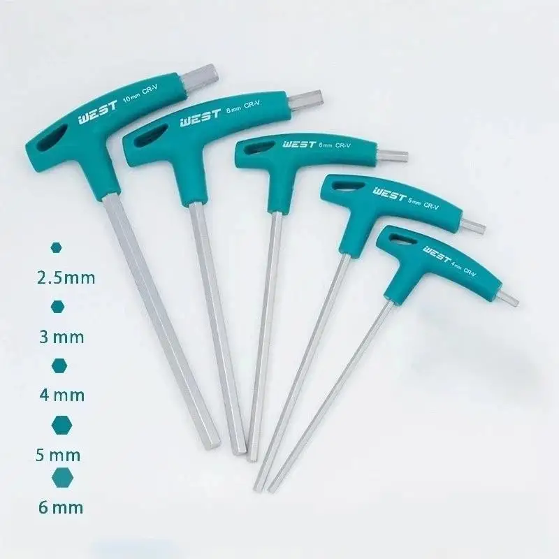 [C] 5pcs/set 2.5/3/4/5/6mm T-Handle Allen Key Industrial Hex Screw Wrench T-Handle Hex Wrench 45 Steel Material