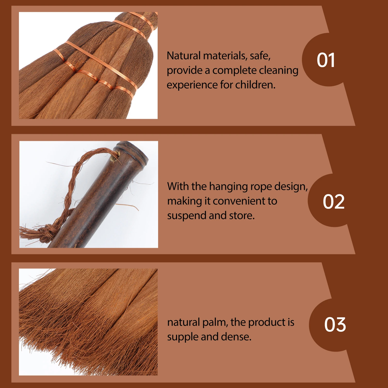 

Toddler Children's Broom Tools for Kids Size Halloween Straw Brown Silk Besom Handmade