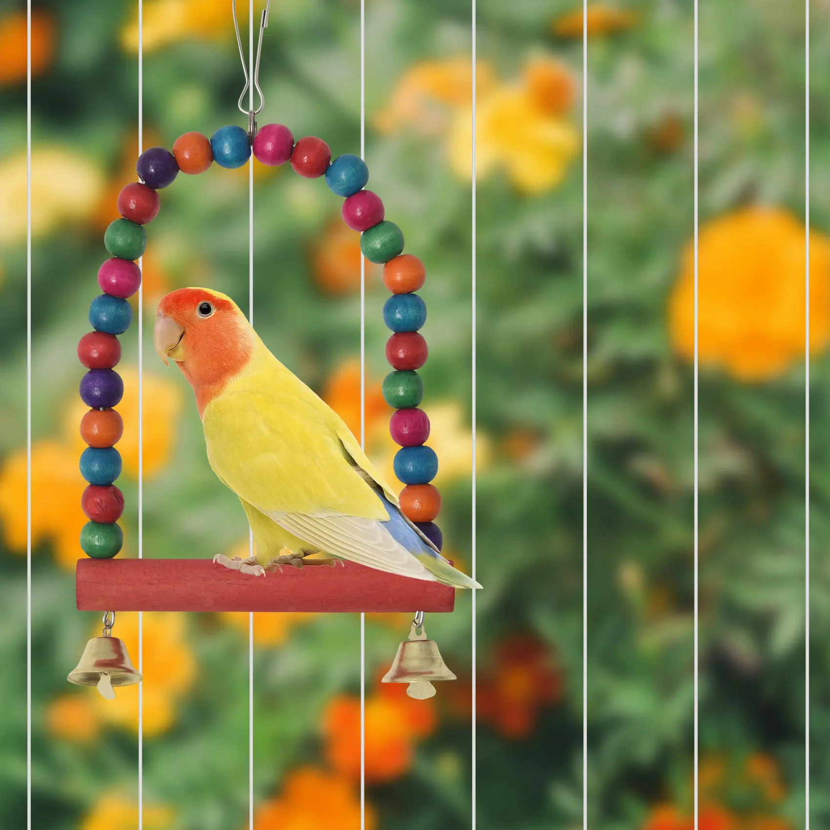 6 Pcs Bird Parrot Toys, Bird Swing Toy Colorful Chewing Hanging Hammock Swing Bell Pet Climbing Ladders Toys Bird Toys For