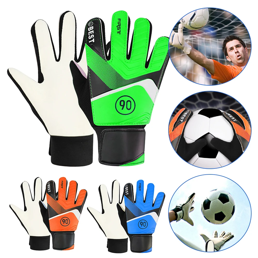 1 Pair Children Anti-Slip Glove PU Lightweight Goalkeeper Gloves Full Finger Protection Thickened Latex Football Gloves For Kids