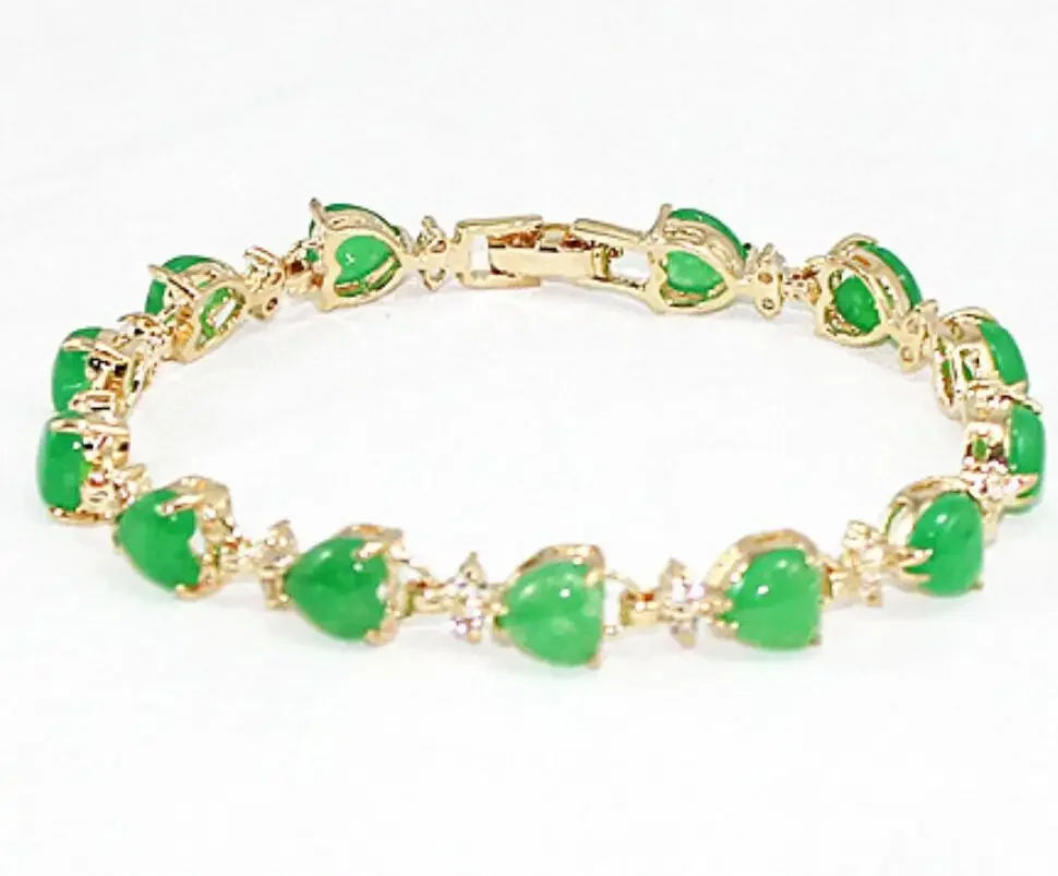 

Women's fashion gold plated heart-shaped green Malay Jade Bracelet