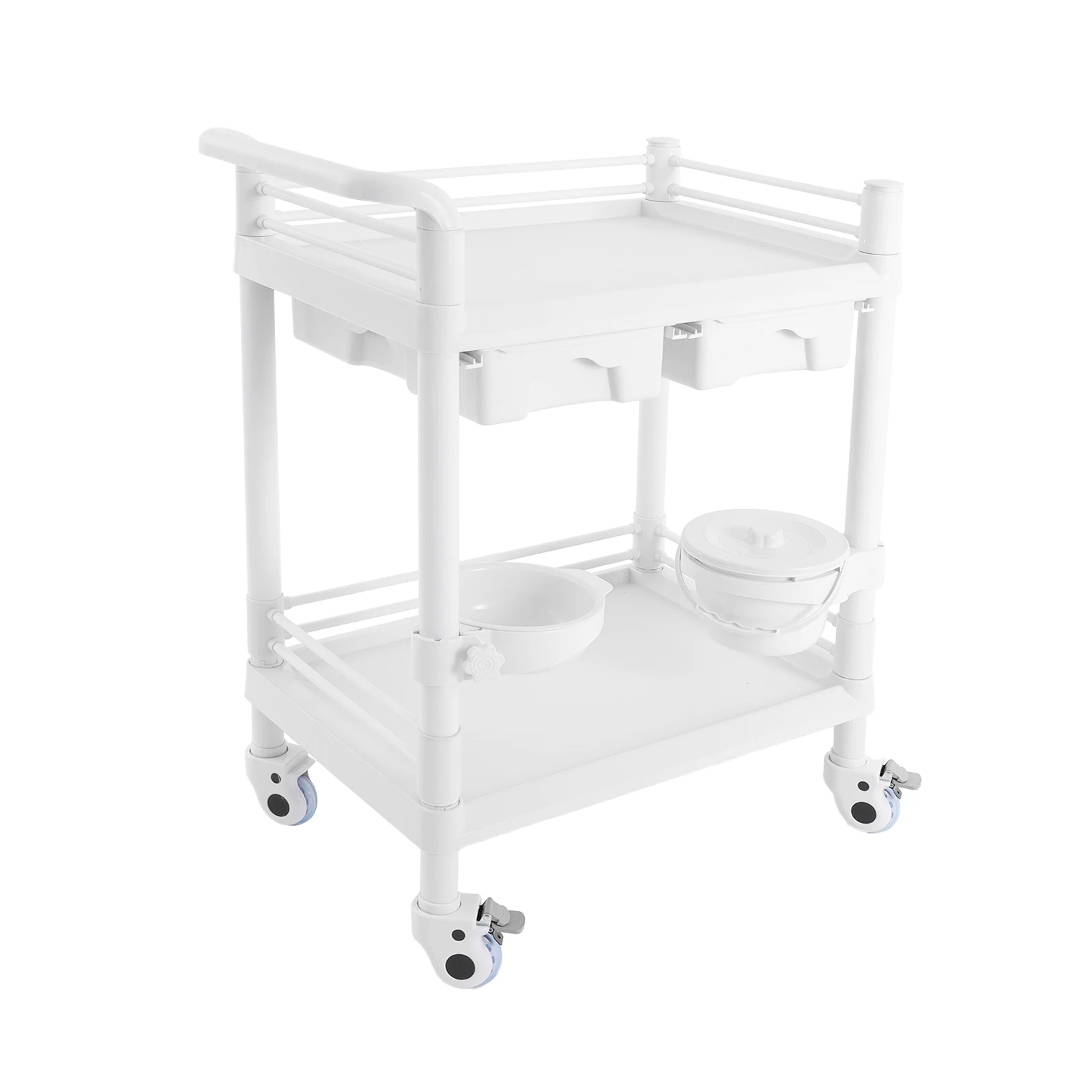 Carrello mobile Carrello da laboratorio con 2 ripiani, 2 cassetti e 4 ruote per fornitori sanitari, infermieri, casa privata