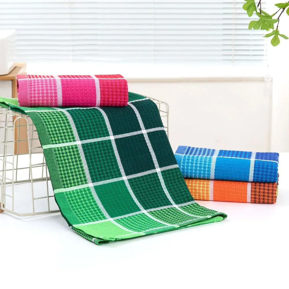 

4 Pieces Practical Cotton Yarn Waffle Cleaning Clothes Absorbent Soft Dishcloth Rectangular Tea Towel Bowl