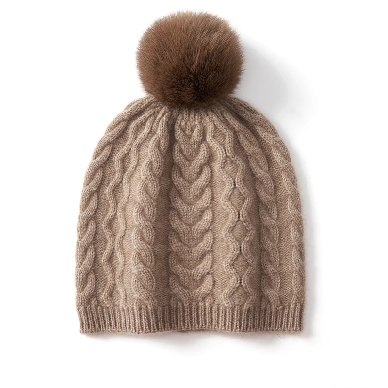 2023 Winter 100% Cashmere Hat for Women Fashion Knit Hat Solid Color Cap Beanies Lady Soft Warm Thick Caps Female Bonnet Hats