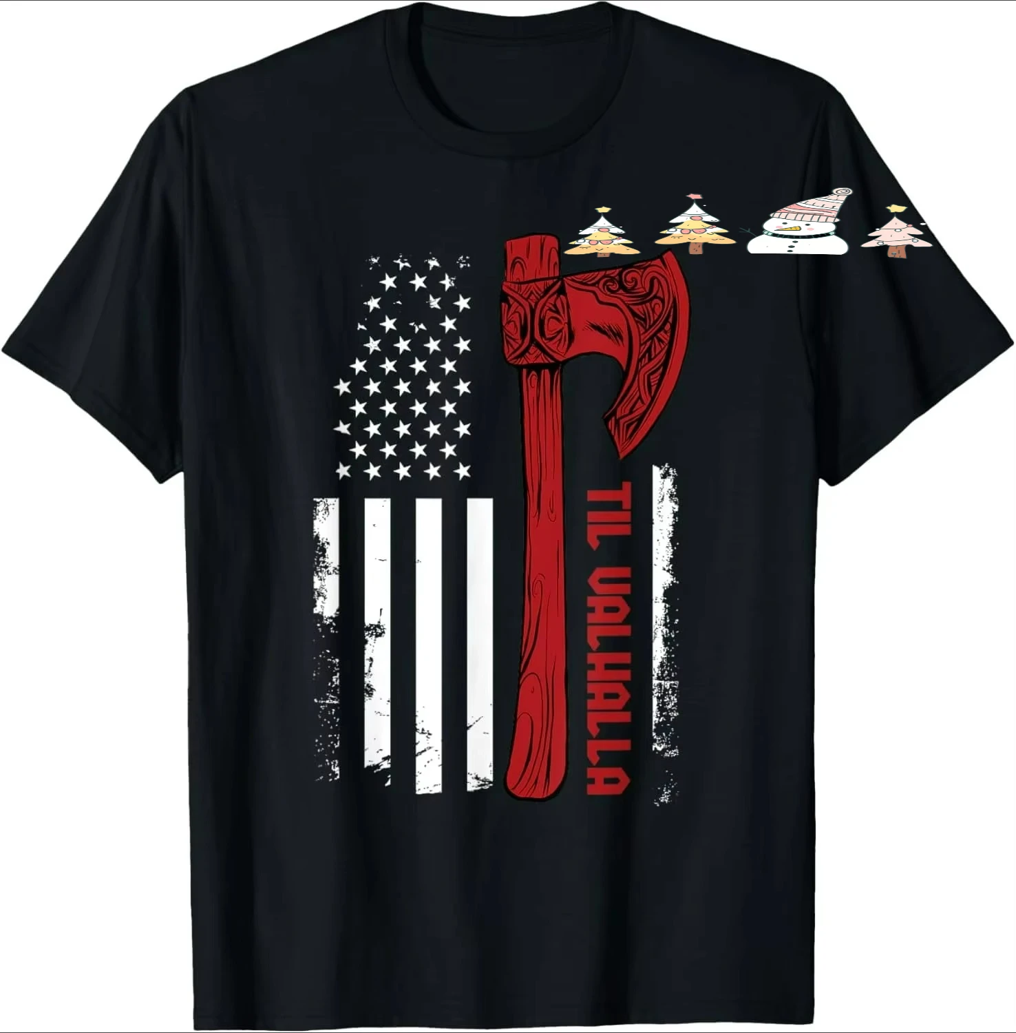 Nordic Warrior Axe American Flag Til Valhalla T-Shirt 100% Cotton O-Neck Short Sleeve Summer Casual Mens T-shirt Streetwear