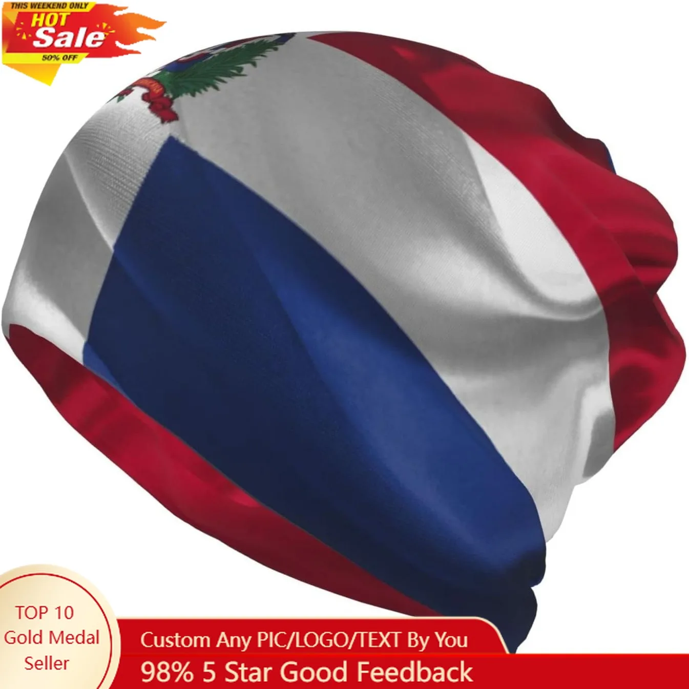 Dominica Flag Multifunction Beanie Hats for Men Women Dominican Soft Stretch Skull Cap Fashion Scarf for Jogging Cycling