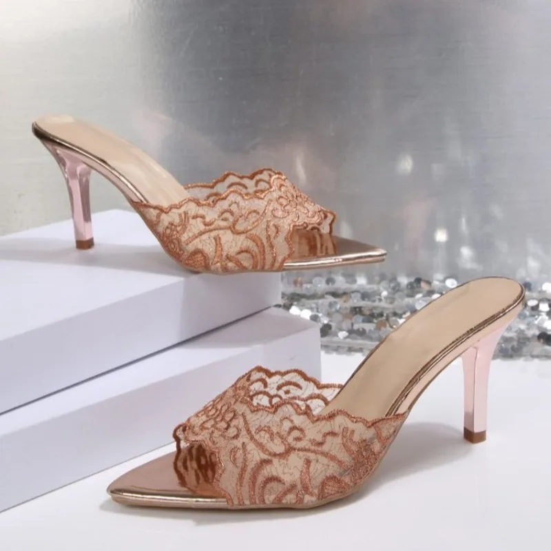 Designer Luxury Summer High Heel Women Slippers Fashion Open Toe Slip on Slides Ladies Elegant Stripper Party Sandalias