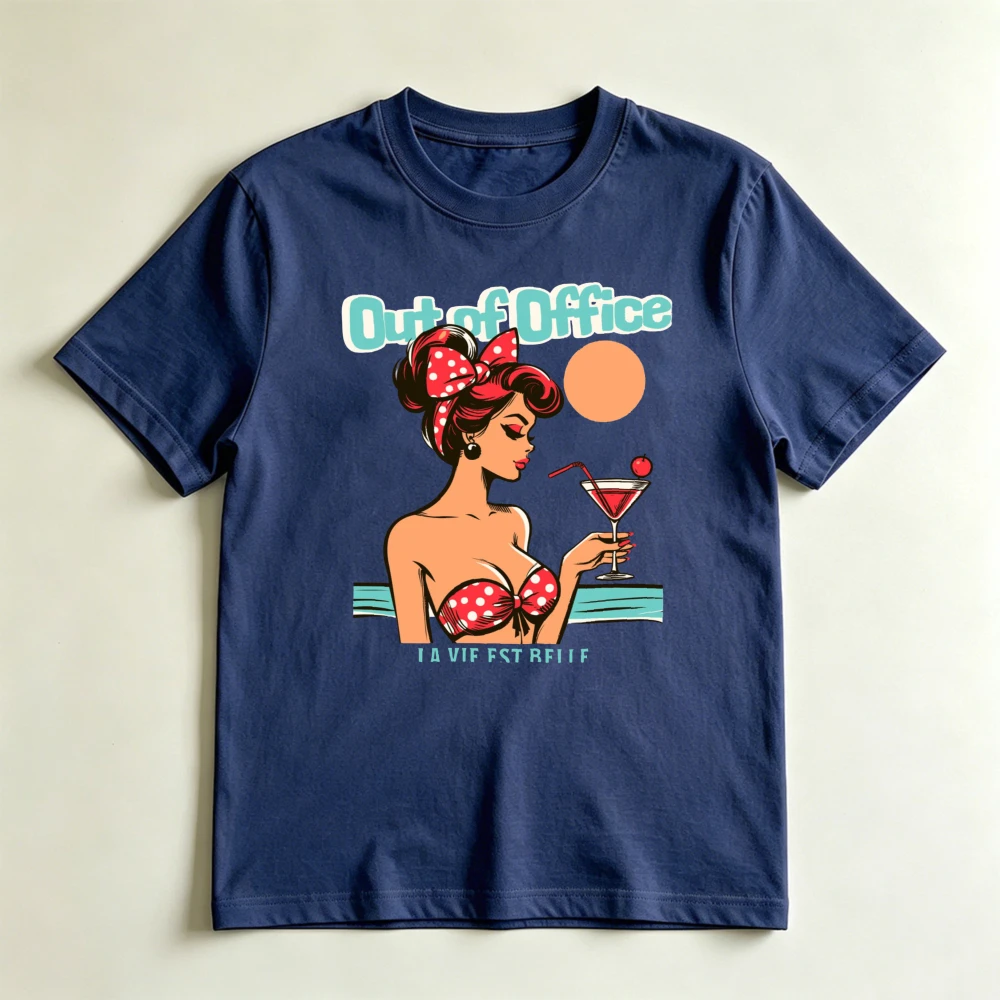 Out of Office Pin Up Girl T Shirt Women Vintage Retro Cocktail Graphic Tee Soft Cotton Short Sleeve Casual Summer Vacation Tops