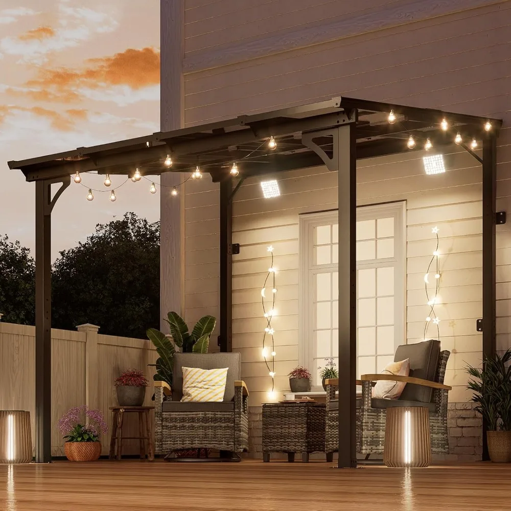 

8'x 8 'pergola, wall mounted pergola, inclined metal sunshade pergola, pergola pergola with sloping roof