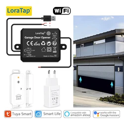 LoraTap Tuya Smart Life AC DC Garagem Porta Abridor de Sensor Sem Fio Controlador USB Carregador Controle Remoto pelo Google Home Alexa