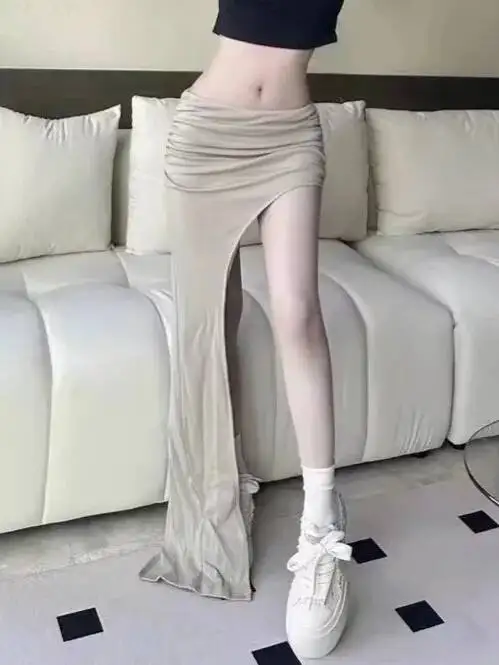 Spicy Girl Design Sense Low Waist Wrap Buttocks Skirt 2026 Summer New Niche Irregular Pleated Solid Slim Half Length Skirt 8K7H