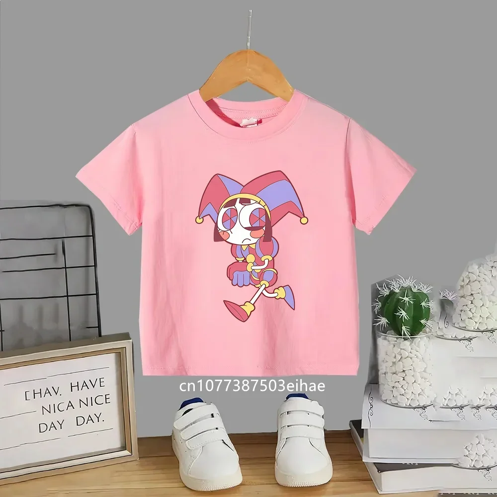 Kids Short Sleeve Cotton T-Shirt The Amazing Digital Circus Graphic Print, Casual Summer Anime Clothes Suitable for Boys Girls