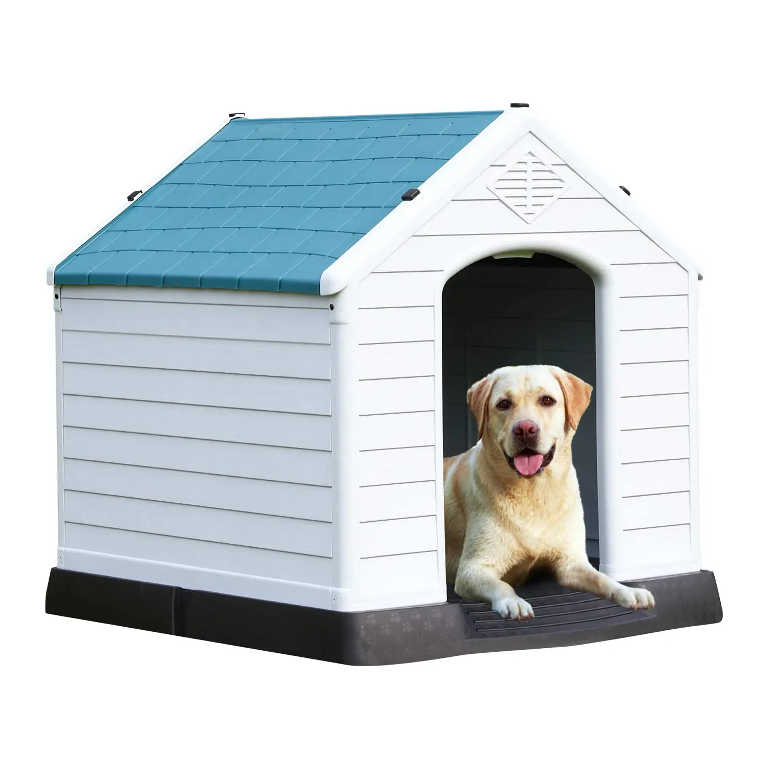 Extra Large Dog House 32 Inch Outdoor Waterproof Plastic Kennel for Small Medium Large Dogs Air Vents Elevated Floor, Customized